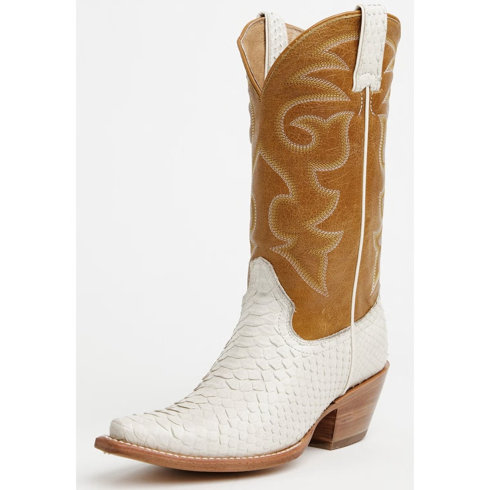 Shyanne® (Women's 8.5 B) Exotic Python Snip-Toe Western Boots, Tan/White - $400